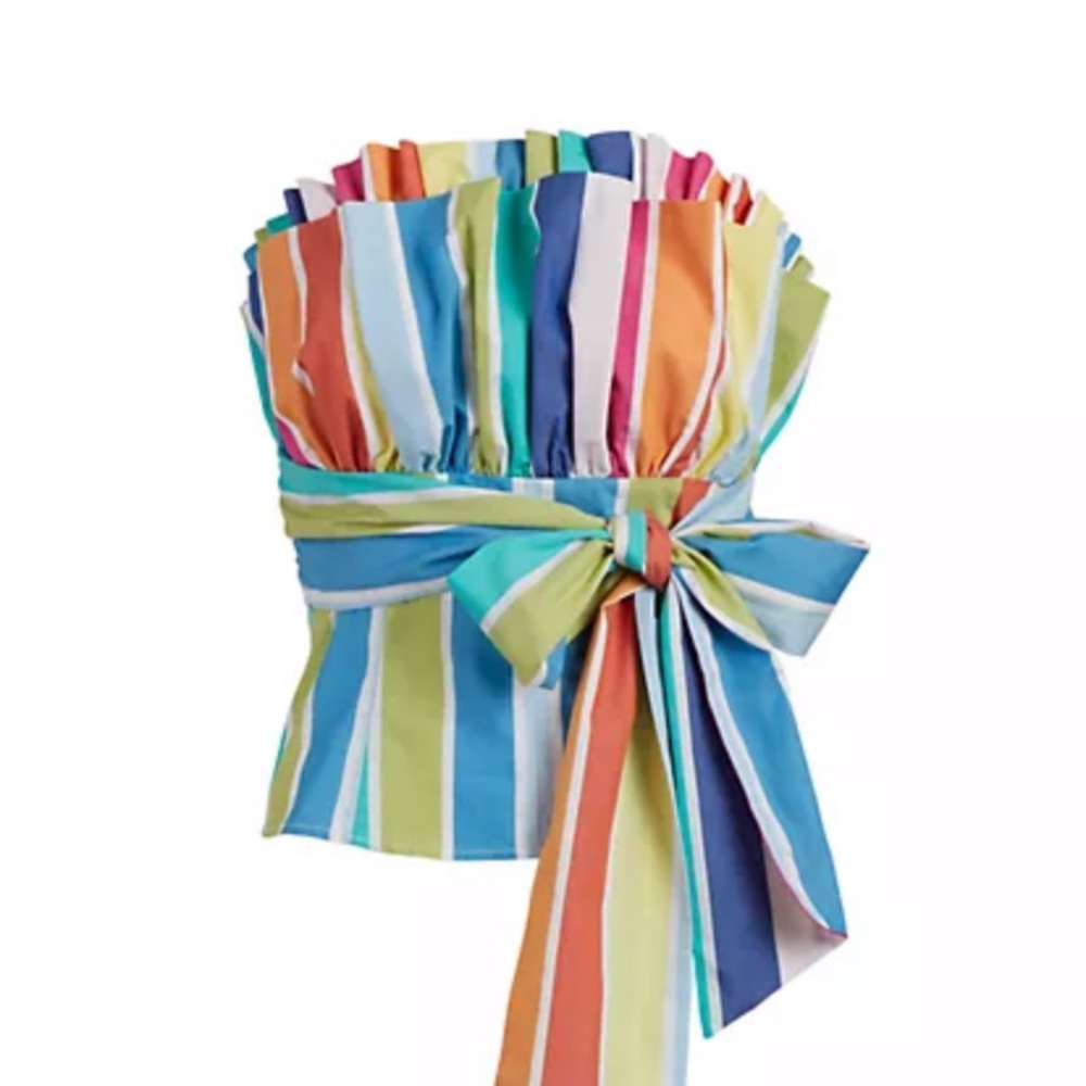 Rainbow Striped Strapless Top Peplum S NEW Bustier Bow Ribbon Picnic Cupcake - Picture 3 of 8